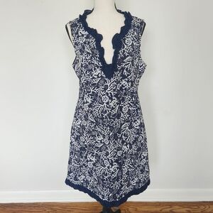 Vineyard Vines Ruffle Neck Blue‎ White Shift Dress Nautical Preppy Shells Crabs